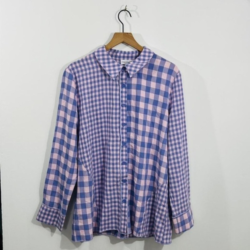 Catalog Favorites Linen Mix Long Sleeve Button Down Flattering Plaid Top XL - Picture 6 of 8